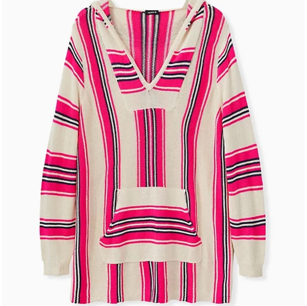 Torrid || 00 Neon Pink Stripe Baja Hoodie - Picture 6 of 11